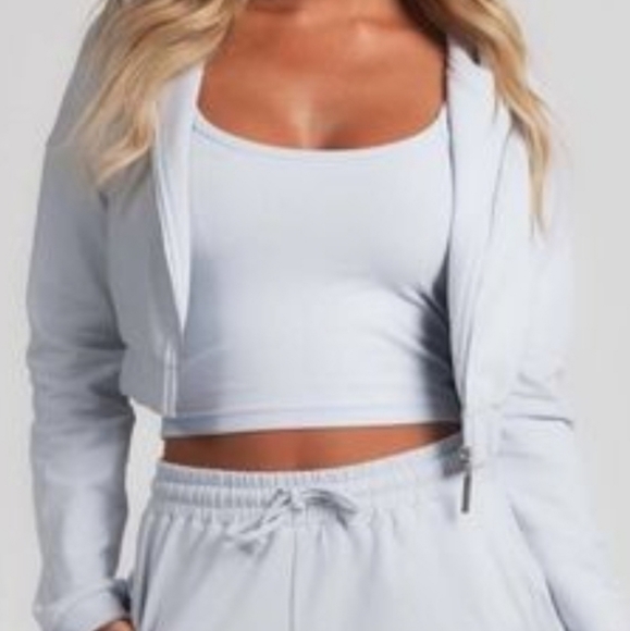 Meshki Tops - MESHKI 2pc EUC XS cropped tank top and hoodie zip up jacket light blue